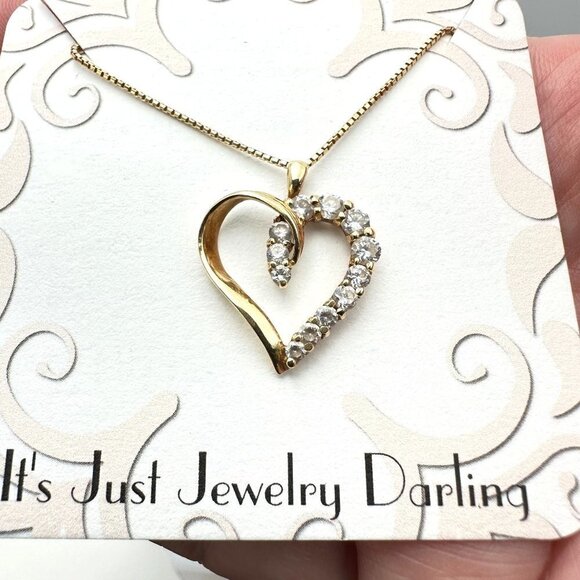 Womens Necklace 10K Yellow Gold Cubic Zirconia Heart Pendant Gift Idea for Her - Picture 7 of 9